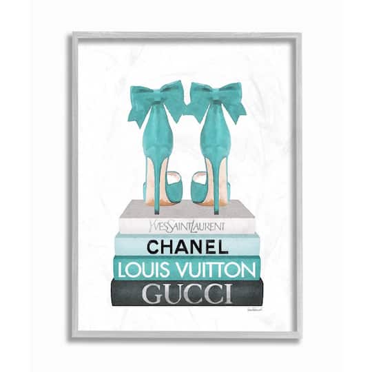 Stupell Industries Turquoise Bow Heels on Books Women's Fashion Framed Wall Art